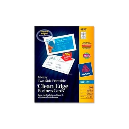 Avery Avery Two-Side Printable Inkjet Business Card, 2" x 3-1/2", Glossy, White, 200 Cards/Pack 8859